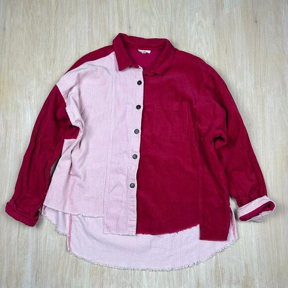 GeeGee Pink Corduroy Fringe Patchwork Boho Whimsical Shacket Coat Jacket 3XL - Picture 1 of 16